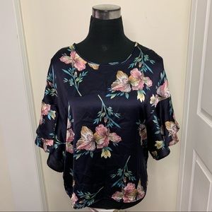 Another Story Floral Raffle Sleeve Relaxed Fit Top